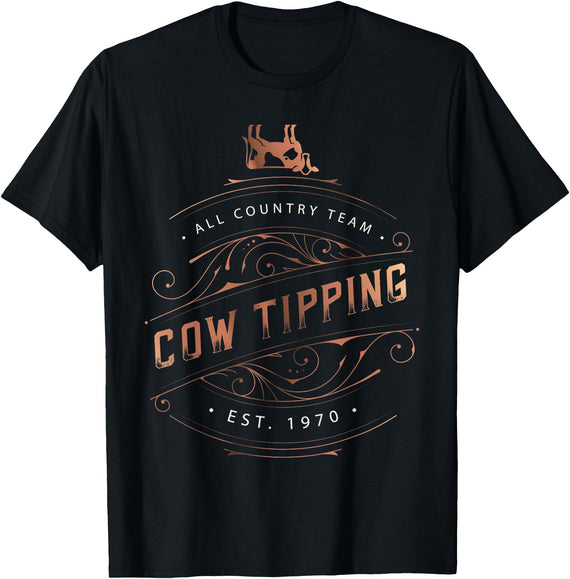 Cow Tipping Designs Fun All Country Team with Cow Toppings T-Shirt - Black