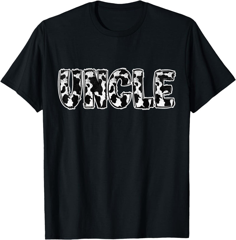 Cow Print Designs for the whole Family Uncle Cow Pattern Cow Print T-Shirt - Black
