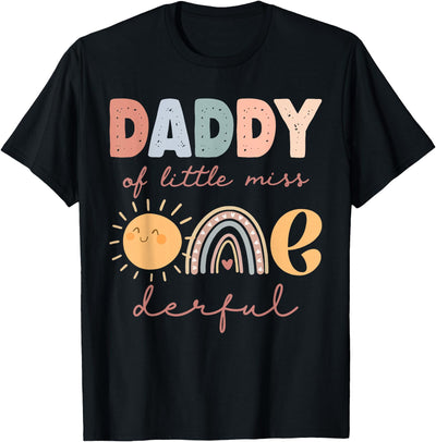 Funny Rainbow 1st Birthday Girl Matching Daddy of Little Miss Onederful First Birthday Boho Rainbow T-Shirt