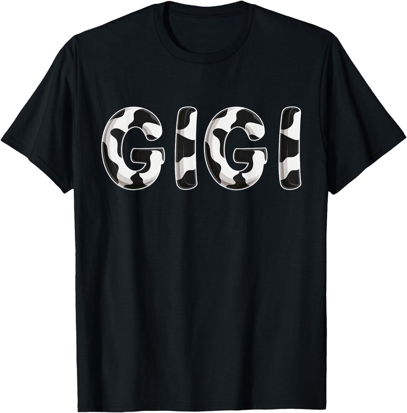 Cow Pattern Print Family Matching Birthday Shirts Cow Gigi Birthday Family Matching Mothers Day Boy Girl Farm T-Shirt - Black