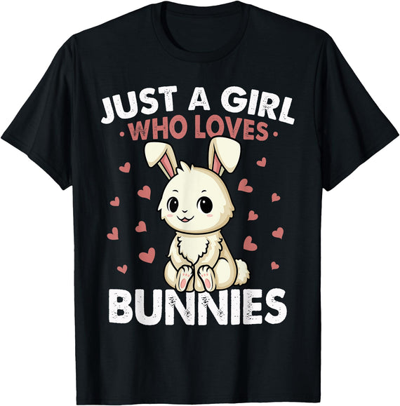 Just a Girl Who Loves Bunnies Kids Girls Rabbit Bunny T-Shirt in Black