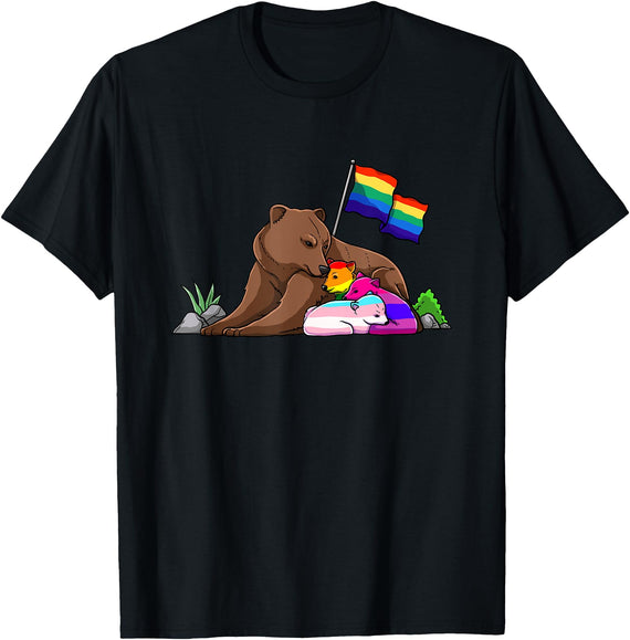Free Hug LGBT Gay Transgender Pride Support Gift Bear Mom Free Hug LGBT Gay Transgender Pride Accepting Shirt T-Shirt - Black