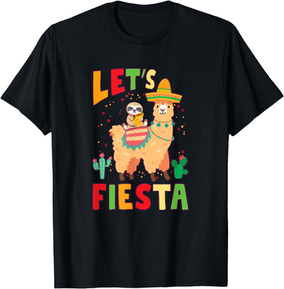 Funny Sloth And Llama Let's Fiesta Cinco De Mayo Sloth And Llama Let's Fiesta Cinco De Mayo Mexican Party T-Shirt