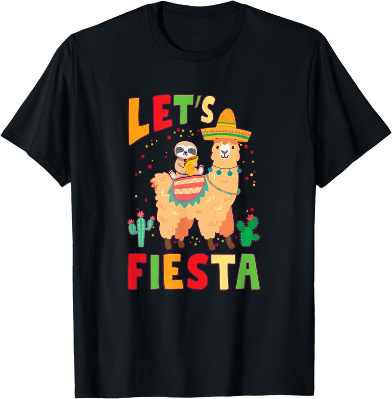 Funny Sloth And Llama Let's Fiesta Cinco De Mayo Sloth And Llama Let's Fiesta Cinco De Mayo Mexican Party T-Shirt - Black