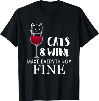 Glass Of Wine Tees Cats And Wine Make Everything Fine Kitty in a Glass t-Shirt T-Shirt