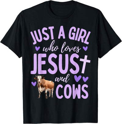 Just a Girl Who Loves Jesus and Cows Funny Christian Cute T-Shirt