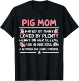 Funny Pig Farm Piggy Farmer Farming Gifts DAIMMER Pig Mom Hated By Many Loved By Plenty Heart On Her Sleeve T-Shirt - Black