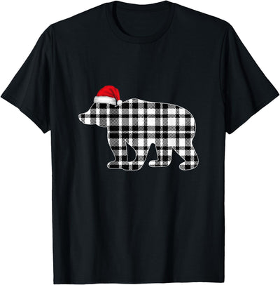 Bear Christmas Family Matching Buffalo Plaid Black and White T-Shirt