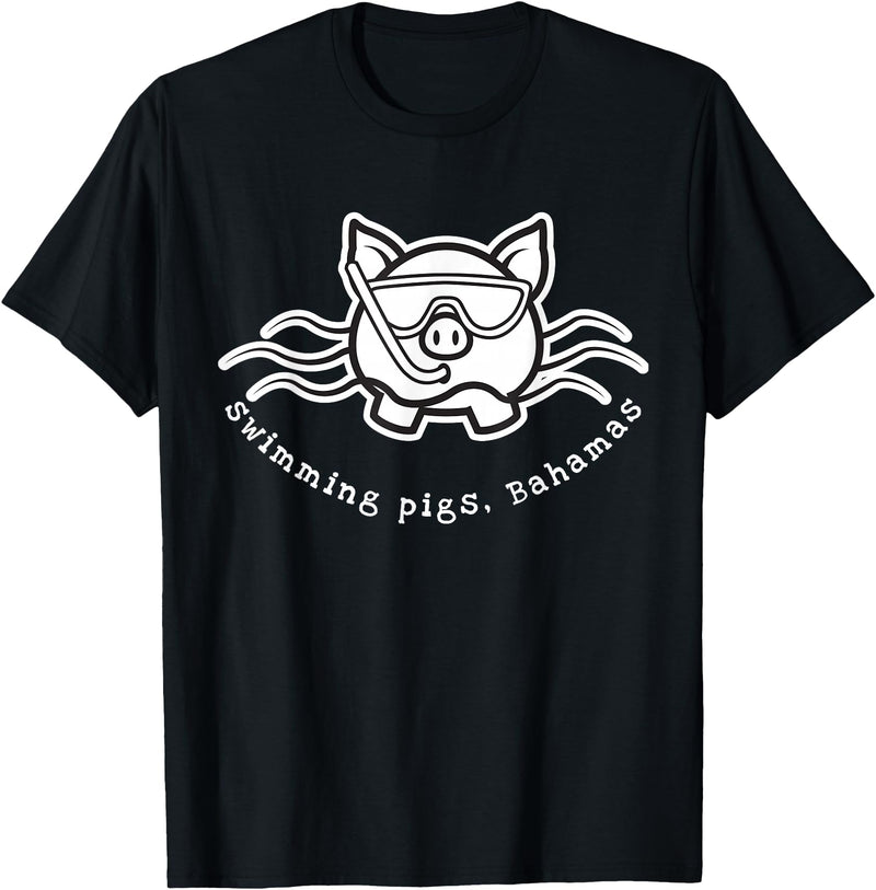 Bahamas Swimming Pigs Bahamas Swimming Pig with Mask and Snorkel T-Shirt - Black