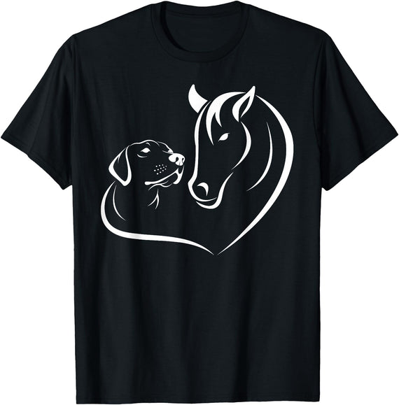 Horse and Dog Women and Men Horse Dog Lover Shirts Horse and Dog Women and Men Motif Horse Dog Lover T-Shirt T-Shirt - Black