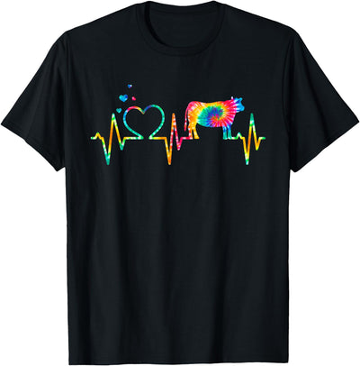 Cow Heartbeat Tie Dye Heart Beef Farm T-Shirt