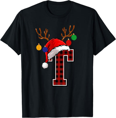 Cow Name Initial Buffalo Plaid Alphabet Monogram Letter T-Shirt