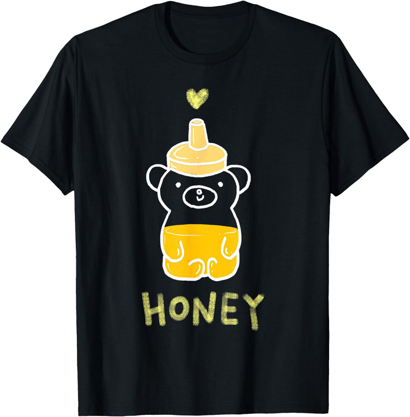 atelier mushroom HONEY Sweet Honey Bear Honey Bottle & Yellow Heart Graphic T-Shirt - Black
