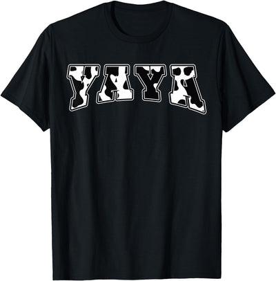 Yaya Cow Print Cow Pattern Cute Mother Grandma Matching T-Shirt