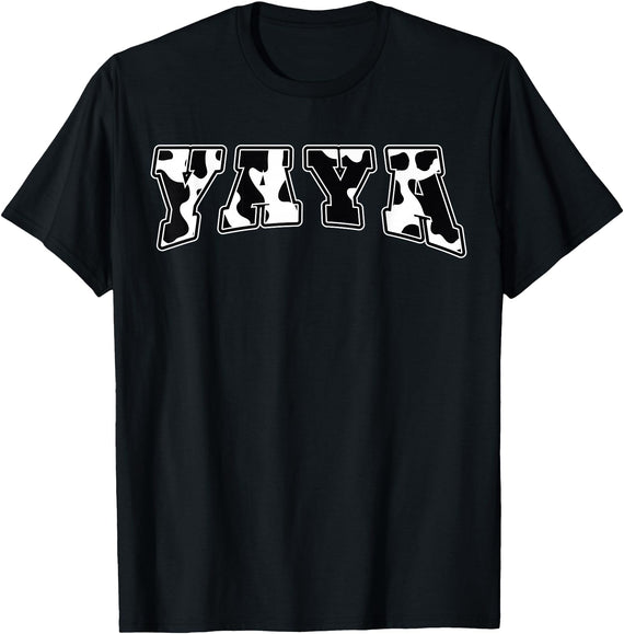 YaYa Cow Print Cow Pattern Cute Mother Grandma Matching T-Shirt - Black