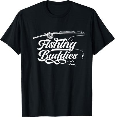 Unisex-Adults T-Shirt Black Small Regular Fit Short Sleeve Cotton 60% Polyester 40% Fishing Buddies Fisher Buddy Fisherman T-Shirt