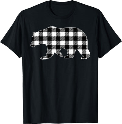 Black and White Buffalo Plaid Bear Christmas Pajama T-Shirt