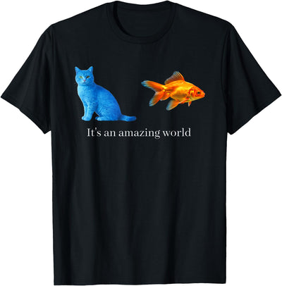 Amazing World Blue Cat Goldfish Surreal Art T-Shirt
