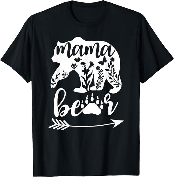 Women Floral Mama Bear TShirt Mama Bear Mom Women Floral Mama Bear Mom Bear Mommy Bear Floral Mama Bear T-Shirt - Black
