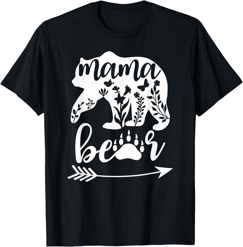 Women Floral Mama Bear TShirt Mama Bear Mom Women Floral Mama Bear Mom Bear Mommy Bear Floral Mama Bear T-Shirt - Black