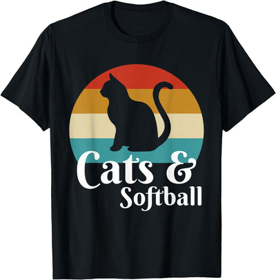 Funny Cats Cat-Owner Retro Cats And Softball T-Shirt