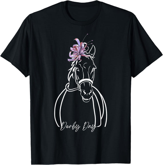 Funny Horse Racing Lover Derby Day Gift Women Derby Day Funny Horse Racing Floral Horse Equestrian T-Shirt - Black