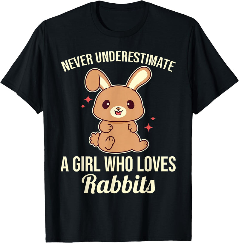 Never Underestimate a Girl Who Loves Rabbits T-Shirt in Black