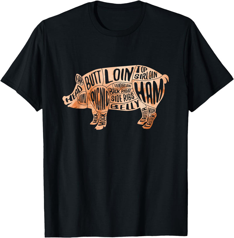 Zone - 365 Pig Pork Diagram Cuts Pig Cuts Butchers And Bacon Parts Pig Day Lovers T-Shirt - Black