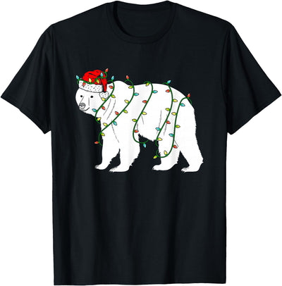 Polar Bear Christmas Santa Hat Lights Xmas Gifts T-Shirt