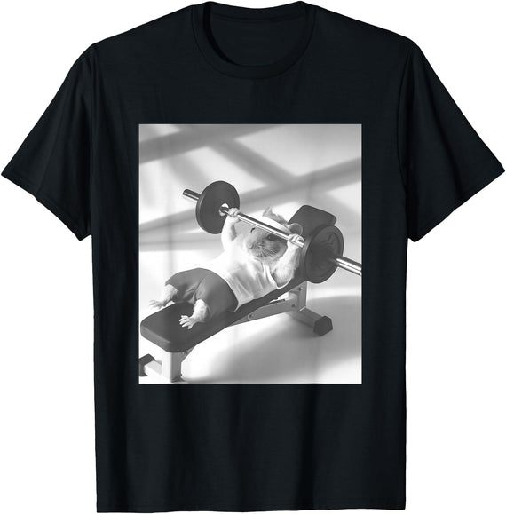 Hamster Gym Weight Lifting Meme T-Shirt - Black