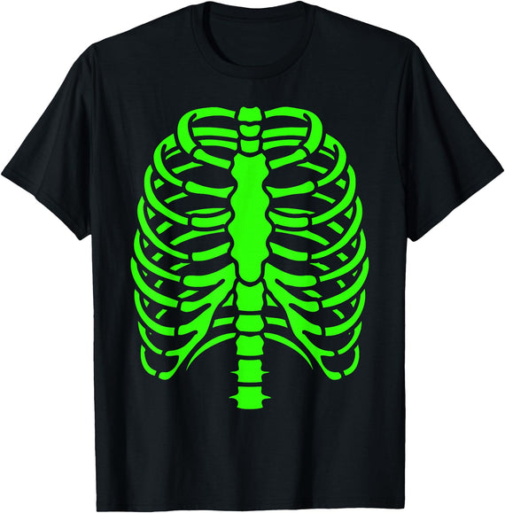 DesignDorks Fun Cool Green Skeleton Rib Cage Halloween T-Shirt - Black