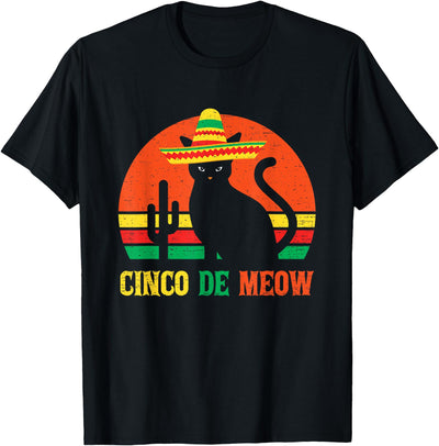 Retro Cinco De Meow Cat May 5 Tees Cinco De Meow Funny Cinco De Mayo Cat T-Shirt
