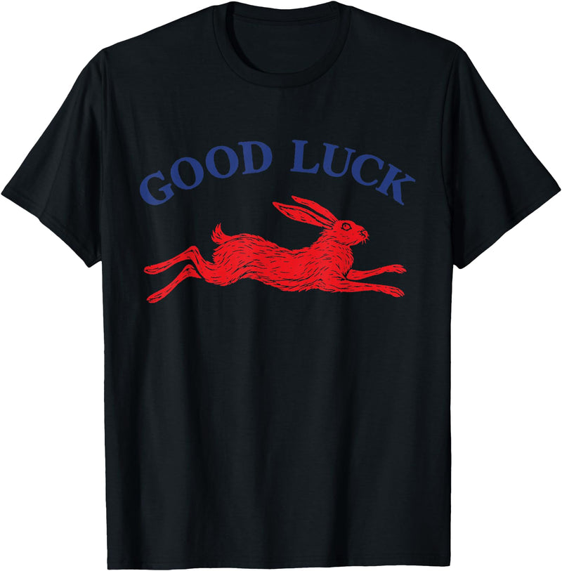 Good Luck Rabbit Easy Tiger Cool Girls Retro Western Funny T-Shirt in Black