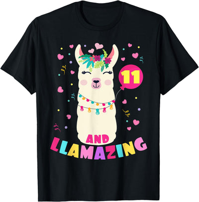 Llamazing Birthday Party Outfit Llama Lovers Llamazing 11 Years Old Girl Birthday Cute Llama Alpaca Kids T-Shirt