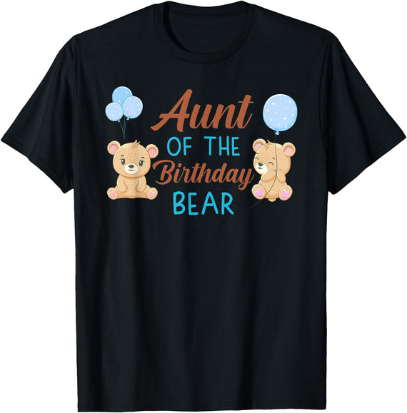 Family Birthday Bear Gifts Aunt of The Birthday Boy Bear 1st Birthday Party Boy T-Shirt - Black