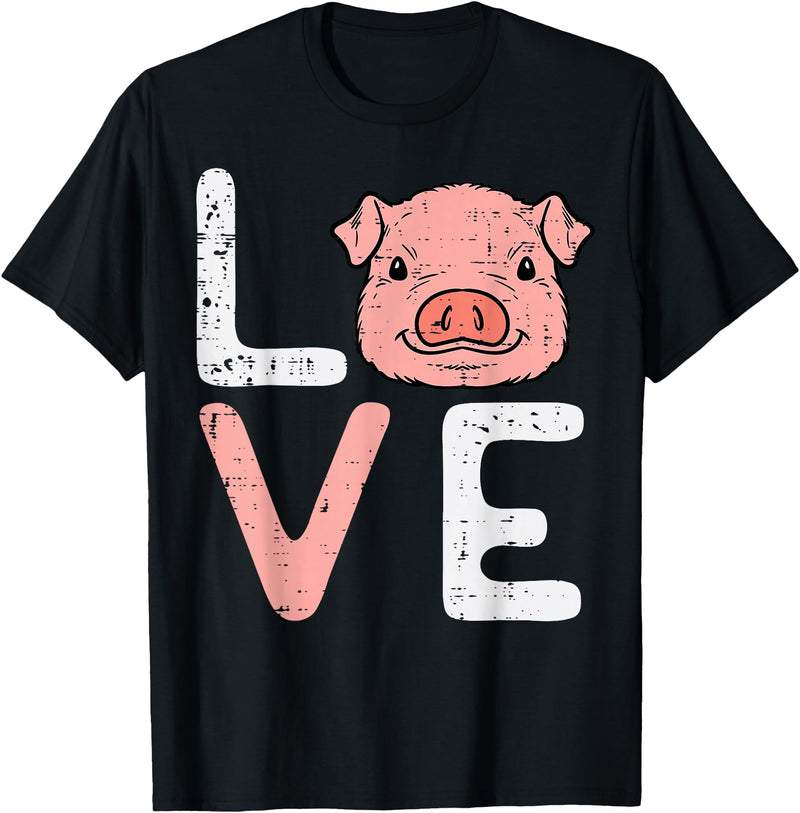 Pig Lover Shirts For Men Women Kids Love Pig Cute Hog Farmer Swine Farm Animal Women Kids Men T-Shirt - Black