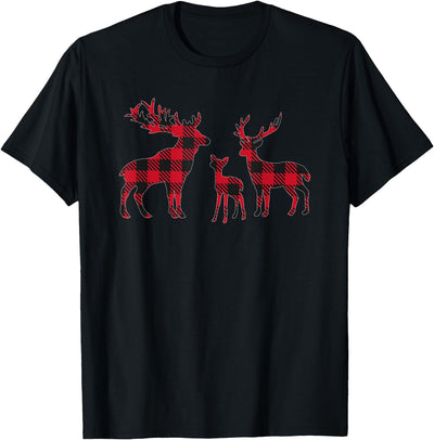 Christmas Buffalo Plaid Deer Colthing Red and Black T-Shirt