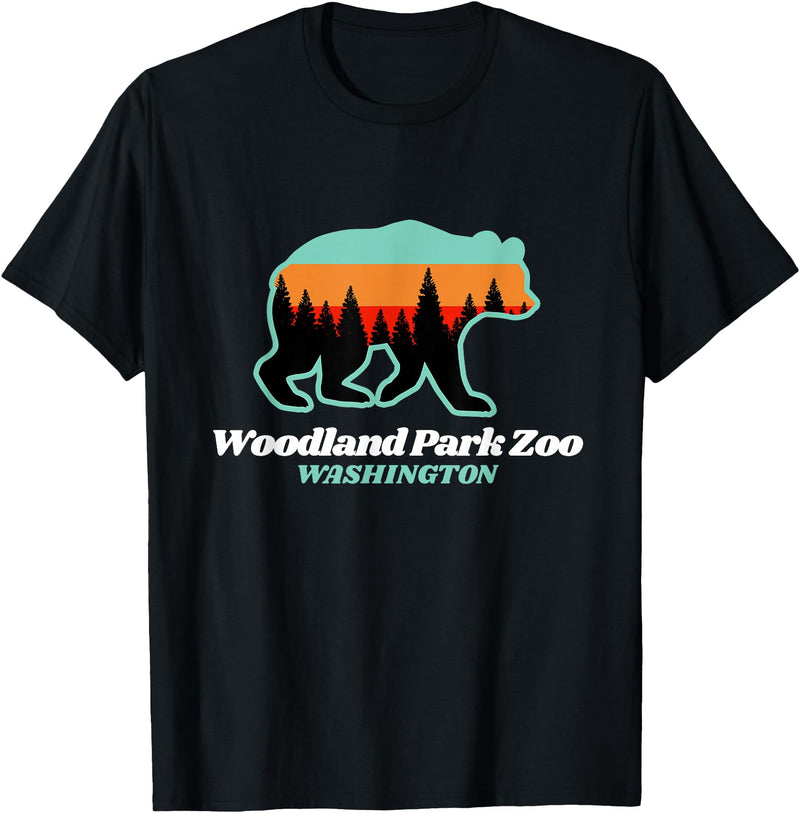 Retro Vintage WA Summer Camping & Hiking Souvenir Woodland Park Zoo Washington Tourist T-Shirt - Black