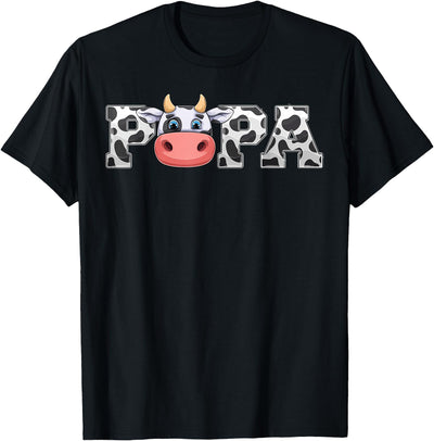 Papa Cow Print Cowboy Animal Pattern Farmer Cow Father Papa T-Shirt