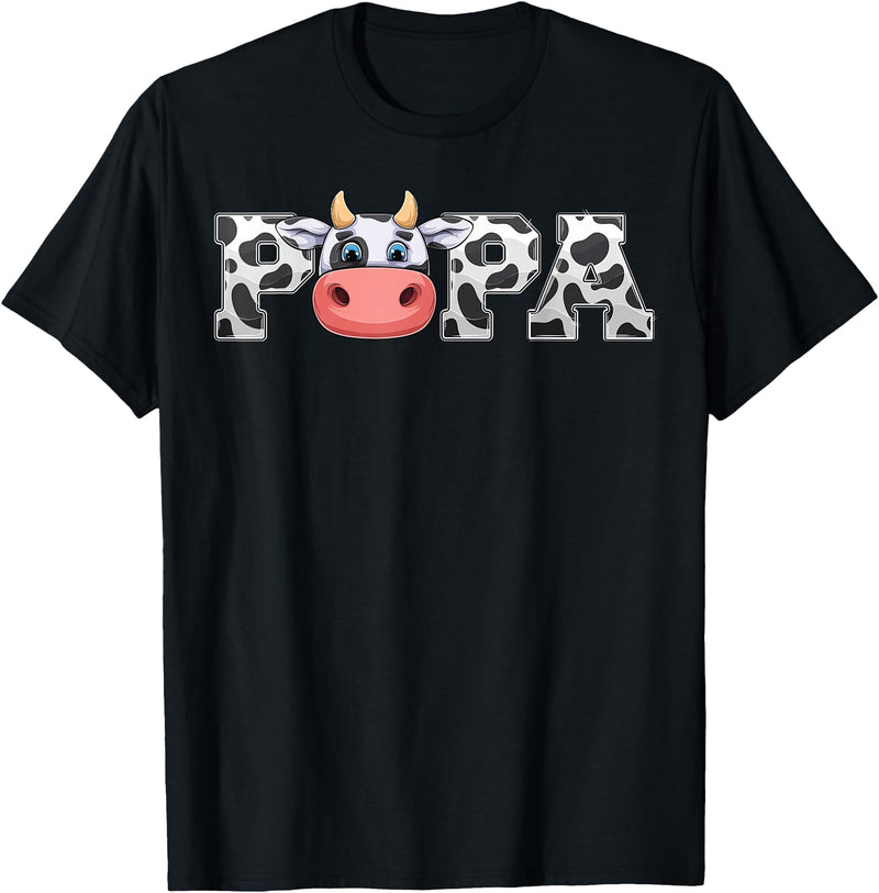 ETHRLO cow im one birthday decorations Shirts Papa Cow Print Cowboy Animal Pattern Farmer Cow Father Papa T-Shirt - Black