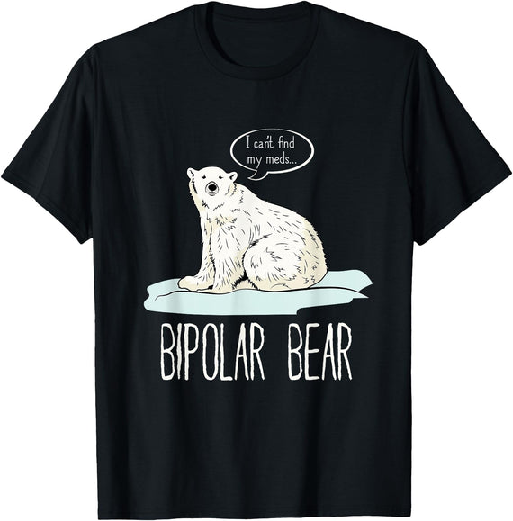 InGENIUS Funny Mental Illness Pun Gifts Bipolar Polar Bear Manic Depressive Personality Gift T-Shirt - Black