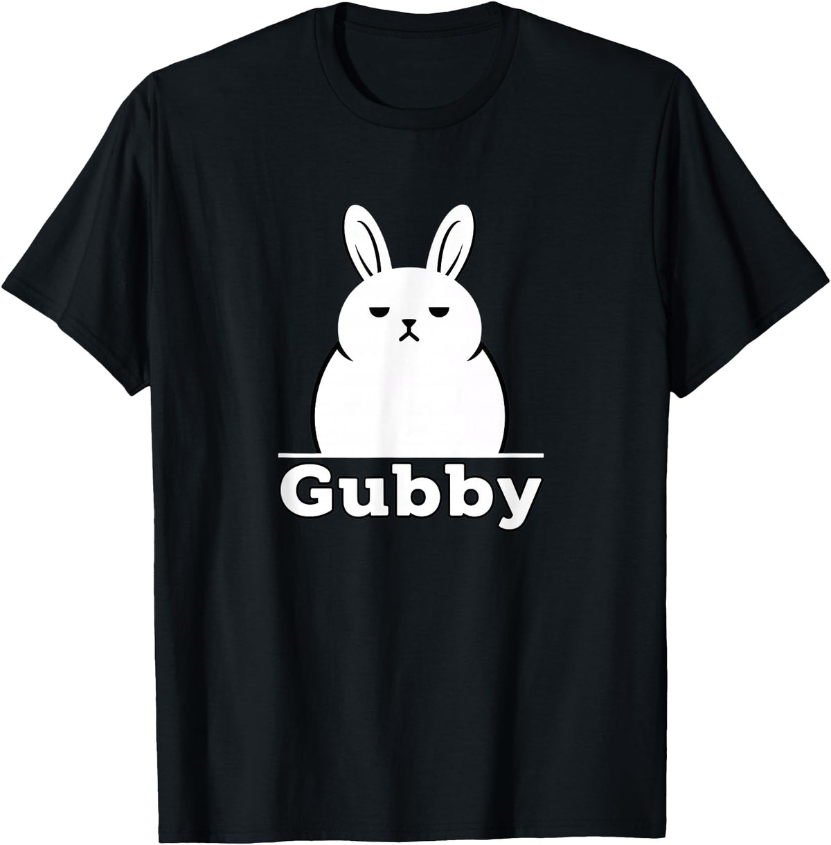 Gubby Rabbit Anime Funny Character Cute Grumpy Bunny T-Shirt in Black