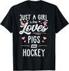 Pigs Memme Just A Girl Who Loves Pigs And Hockey Gift Women T-Shirt - Black