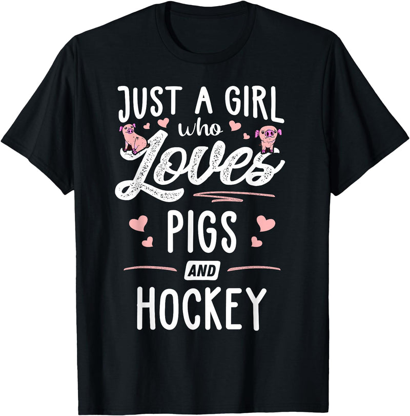 Pigs Memme Just A Girl Who Loves Pigs And Hockey Gift Women T-Shirt - Black
