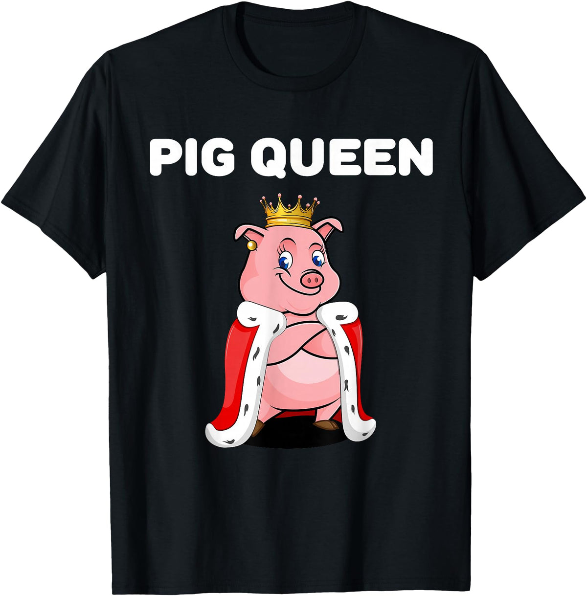 Womens Pig Shirts for Girls Pig Queen | Girls Pig Tshirt | Womens Pig T-Shirt - Black