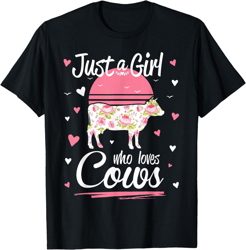 Pack A Punch Just A Girl Who Loves Cows Shirt Vintage T-Shirt - Black