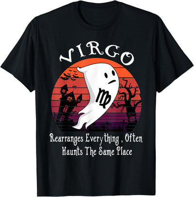 Ghost Zodiac Horoscope Virgo Halloween Costume Retro Ghost Zodiac Sign Virgo Funny Halloween Costume T-Shirt