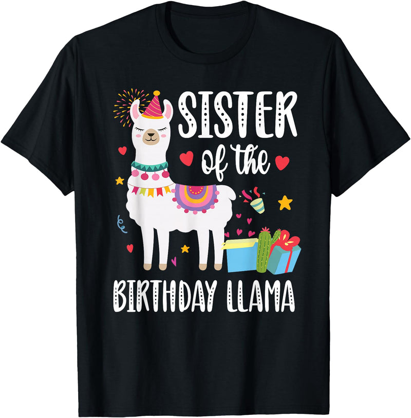 Matching Llama Birthday Party Supplies Sister Of The Birthday Llama Birthday Boy Girl Outfit Family T-Shirt - Black