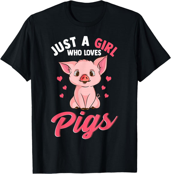 Cute Pig Co. Just A Girl Who Loves Pigs Hog Lover Cute Farmer T-Shirt - Black