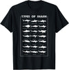 I Love Sharks Design T-Shirts 360 21 Types of Shark | Marine Biology Gift T-Shirt - Black